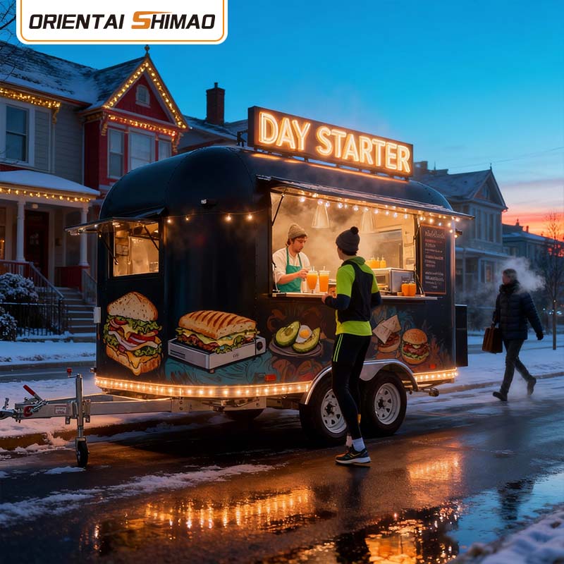 Trailer de cachorro-quente de pizza e café